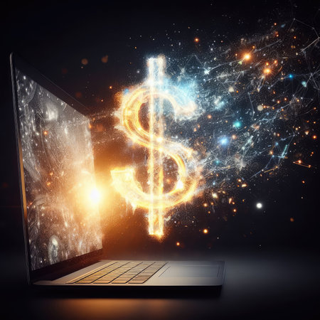 Laptop with dollar sign coming out of screen. 3d renderingの素材
