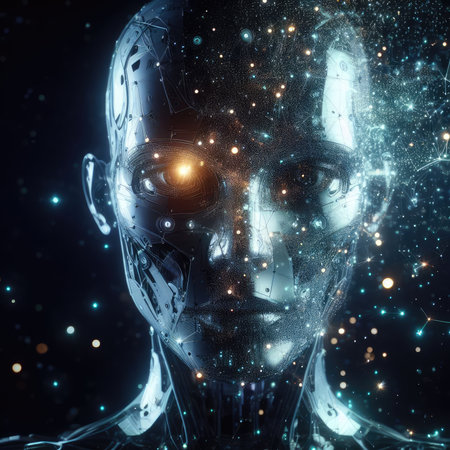 Cyborg face. Artificial intelligence concept. 3D Rendering.の素材