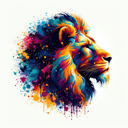 Lion head with color splashes. Vector illustration for your designの素材