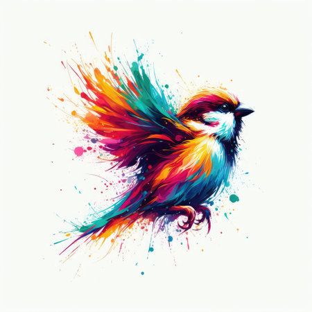 colorful bird on a white background with splashes, vector illustrationの素材