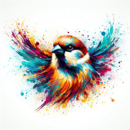 Colorful bird with colorful splashes on white background. Vector illustration.の素材