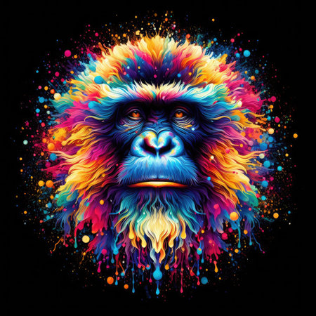 gorilla with colorful splashes on a black background. vector illustrationの素材