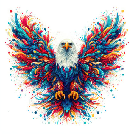 Eagle with colorful paint splashes on white background. Vector illustration.の素材