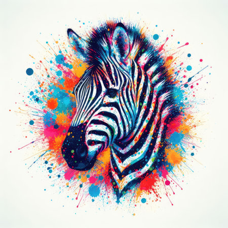 Zebra head with colorful splashes on white background. Vector illustration.の素材