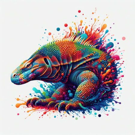 Iguana with colorful splashes on white background. Vector illustration.の素材