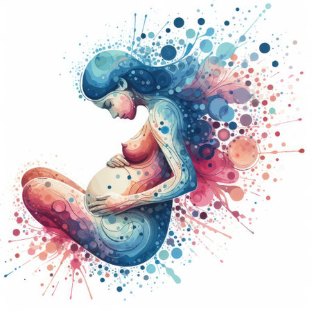 Pregnant woman with colorful splashes and blots. Vector illustration.の素材