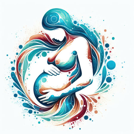 Beautiful pregnant woman in watercolor style. Abstract vector illustration.の素材