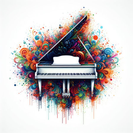 Piano with abstract colorful background. Vector illustration for your design.の素材
