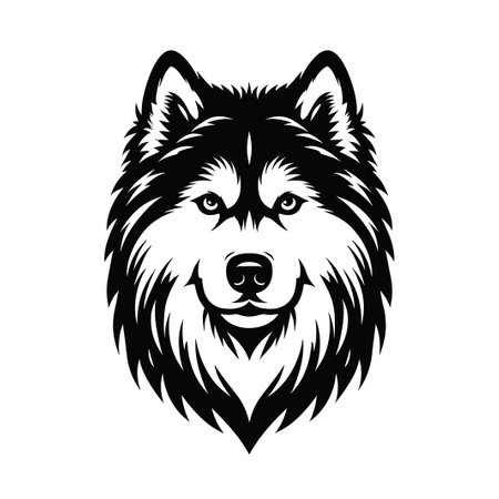 Husky head isolated on white background. Vector illustration in black and white colors.のイラスト素材