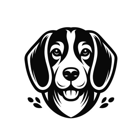 Beagle head vector illustration isolated on white background. Design element for logo, label, emblem, sign.のイラスト素材