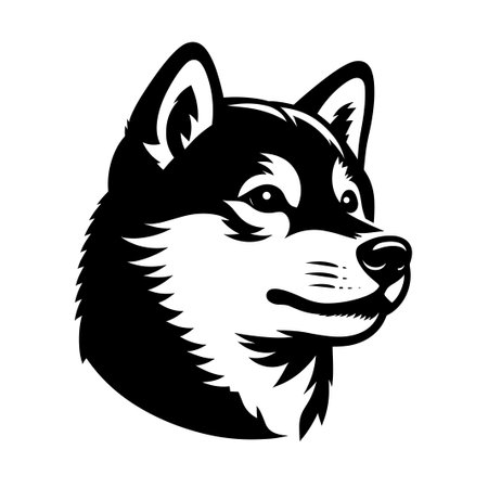 Black and white vector illustration of a husky head isolated on white background.のイラスト素材