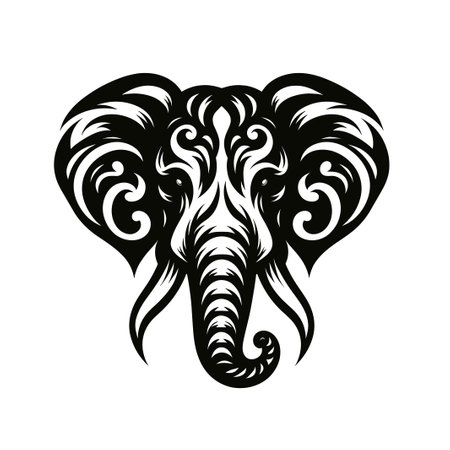 Elephant head tattoo on white background. Vector illustration of wild animal.のイラスト素材