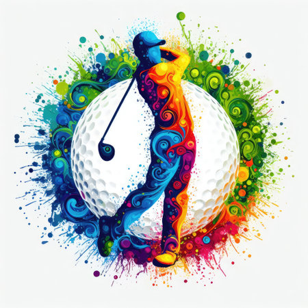Golf player with a ball on colorful splashes background. Vector illustration.の素材