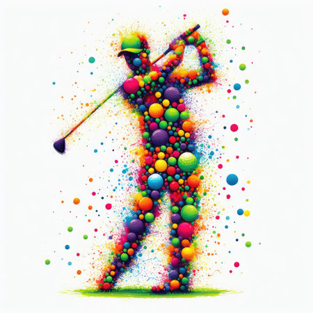 Golfer with golf club and colorful splashes. Vector illustration.の素材