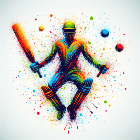 Cricket player with bats and balls, colorful vector illustration.の素材