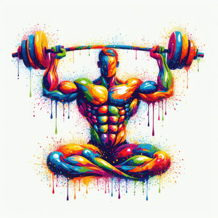 Bodybuilder with a barbell. Illustration on white background.の素材