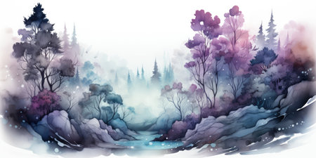 Watercolor forest sceneの素材