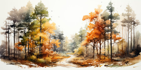 Watercolor painting of forest pathの素材