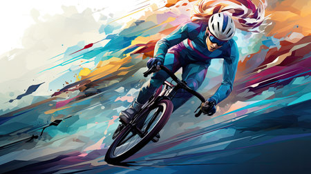 Cyclist speeds through abstract landscapeの素材