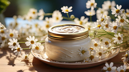 Chamomile cream jar, soft focusの素材