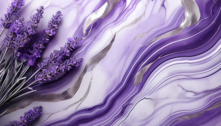 Lavender blooms on purple marbleの素材