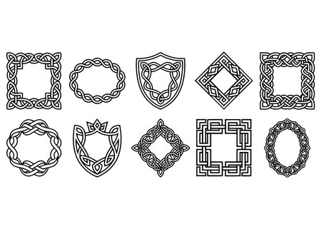 Variety of celtic knot frame designs. Ideal for creating a unique background, decoration or border. Collection of celtic style square frames in vector design.のイラスト素材
