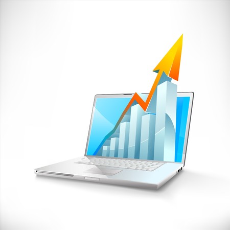 laptop with business or profits growth bar graphのイラスト素材