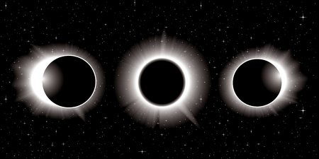 solar eclipse illustration in three stages のイラスト素材