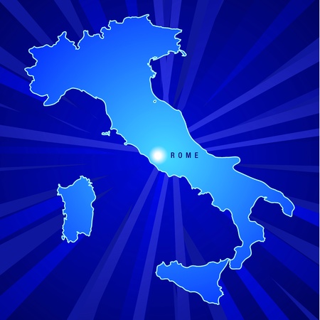 Map of Italy with Capital and rays glowing from the backgroundのイラスト素材