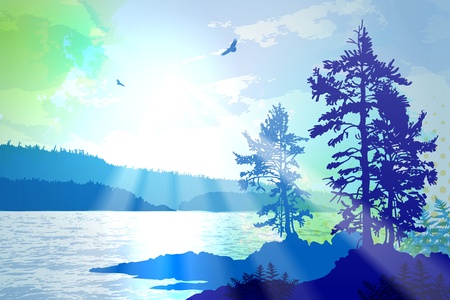 Inspiring illustration depicting the rugged west coast of British Columbiaのイラスト素材