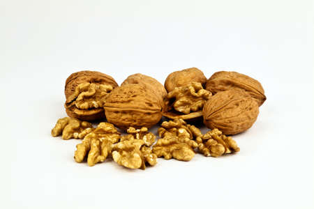 Beaufiful composition of a group of nuts on white background.