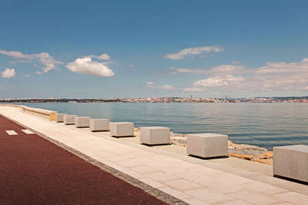 Tejo river with the city of Lisbon in the background の写真素材