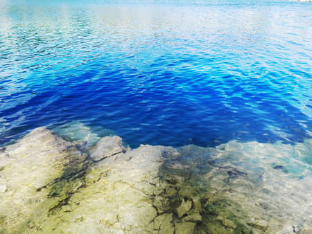 turquoise water and limestoneの写真素材
