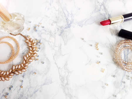 Jewelry on the marble tableの写真素材