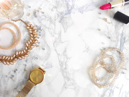 Jewelry on the marble tableの写真素材