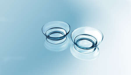 Two eye contact lenses close up