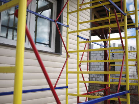 repaired rural house, waterproofing wood house by vinyl plasting siding.の写真素材