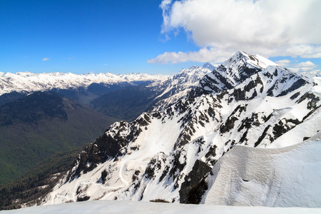 The beautiful landscape in the mountains at Krasnaya Polyanaの写真素材