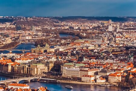 Aerial view of Prague, Czech Republic from Petrin Hill Observation Tower.の写真素材