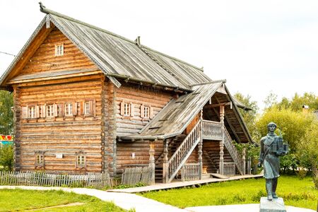 Russia, Kaluga region - September 19, 2016: Ethnomir Park. ethnographic and amusement park-museum. Wooden hut.のeditorial素材