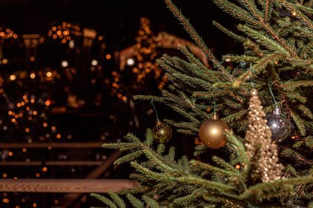 Decorated Christmas tree, sparkling and fairy backgroundの写真素材