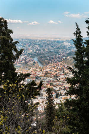 Tbilisi, Georgia - April 12, 2019: Panorama view of Tbilisi, capital of Georgia country.のeditorial素材