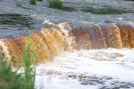 Small waterfall on Tosna River in Leningrad Region, Russiaの写真素材