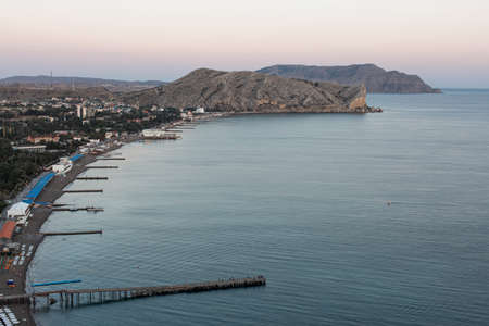 Sudak, Republic of Crimea, Russia: September 2020: View from the mountain to the bayのeditorial素材