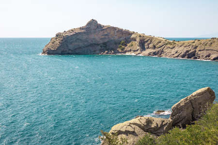 Novyi Svit, Crimea, Sudak. Cape named Kapchik, sea is Black Sea. Beautiful landscape with views of...