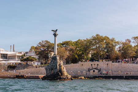 Sevastopol, Crimea, Russia, September 2020: Iconic monument to the Russian sunken ships in Sevastopol Bayのeditorial素材