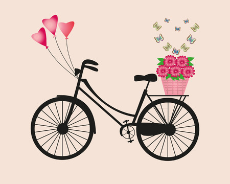Ladies bike with flowers, balloons and butterflies.のイラスト素材