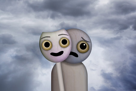 Mental health - choosing to wear an emotional happy mask to hide negative emotions.