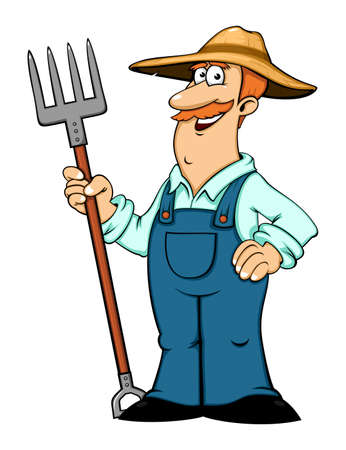 Farmer with pitchfork. Vector illustrationのイラスト素材