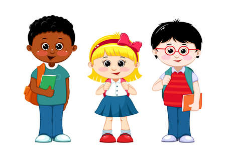 Group of Kids Ready to Go to School. Vectorのイラスト素材